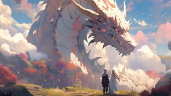 Majestic Dragon Encounter in Anime Fantasy Land wallpaper