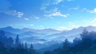 Serene Anime Wilderness Panorama in Blue wallpaper