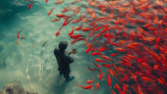 Fish feeding  wallpaper