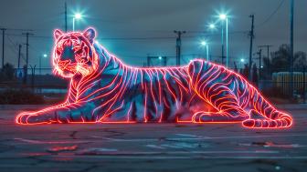 Neon Jungle Majesty: The Holographic Tiger Glow wallpaper