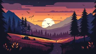 Sunset Serenity in a Mystic Forest wallpaper