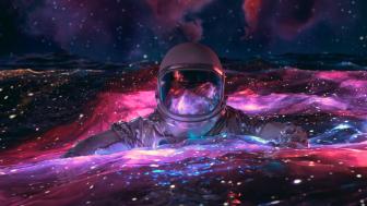 Astronaut Swimming in a Cosmic Sea wallpaper