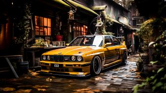 Yellow BMW Sports Car in Vintage Setting wallpaper