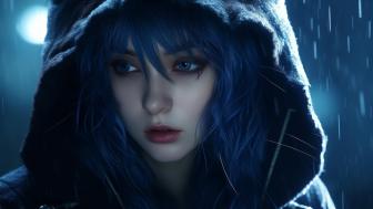 Rainy Night Reflections: Blue-Haired Melancholy wallpaper