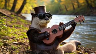 Otter Rockstar by the Riverside wallpaper