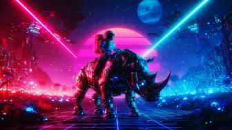 Neon Odyssey of the Robot Rhinoceros wallpaper