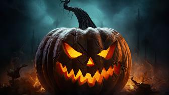 Creepy Jack-o'-Lantern Glows in the Night wallpaper
