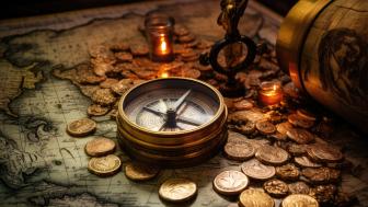 Antique Treasure: Journey with Compass and Coins wallpaper