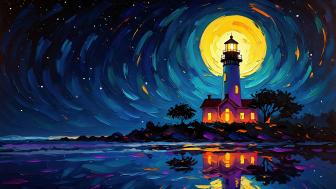 Moonlit Beacon: A Magical Evening Canvas wallpaper