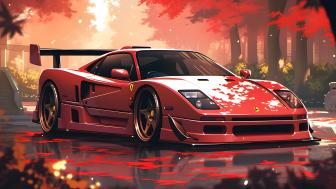 Red Ferrari F40 in Autumn Splendor wallpaper