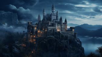 Castle at Dusk in a Fantasy World wallpaper