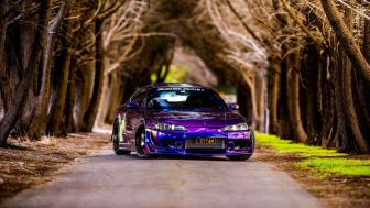 Nissan Silvia S15 in Enchanting Woodland Pathway wallpaper