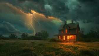 Solitary House Amid a Thunderstorm's Embrace wallpaper
