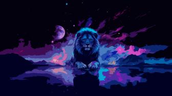 Majestic Night Lion in Cosmic Fantasy wallpaper