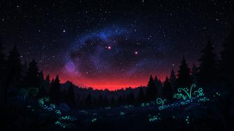 Midnight Wonderland in a Starry Fantasy Landscape wallpaper