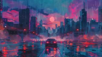 Cyberpunk Dream: City in Rain wallpaper