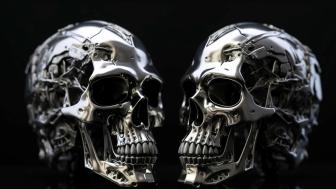 Futuristic Metallic Cyborg Skulls in High Definition wallpaper