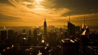Sepia-Tinted Skyline of NYC Skyscrapers wallpaper