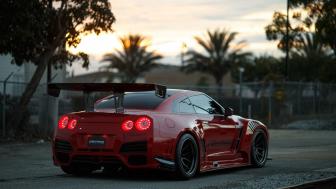 Red Nissan GT-R R35 at Sunset wallpaper