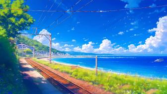 Seaside Journey Along the Rails wallpaper