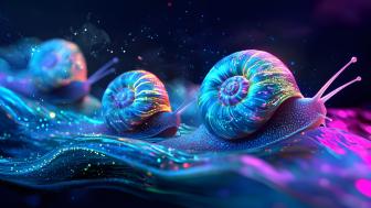 Enchanted Neon Snails Glide in Luminous Waves wallpaper