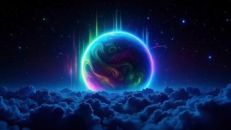 Crashing Planet in Cosmic Clouds and Lights wallpaper