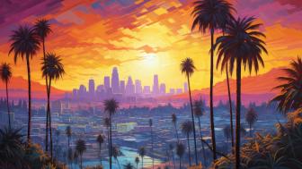 Vibrant Metropolis Sunset over Los Angeles wallpaper