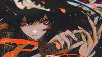 Striking Samurai Girl with Intense Red Eyes wallpaper