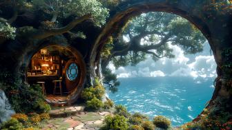 Enchanted Treehouse by the Sea wallpaper