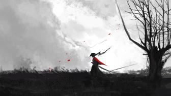 Monochrome Samurai Tranquility wallpaper