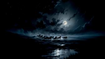 Midnight Equine Reverie: Wild Horses Under the Moonlight wallpaper