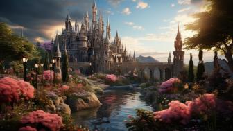 Majestic Fairytale Castle at Sunset wallpaper