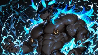 Minotaur in Fiery Blue Aura of Power wallpaper