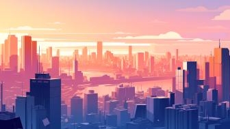 Pastel Fantasy Metropolis at Sunset wallpaper