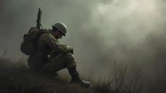 Determined Soldier in a Misty Battlefield wallpaper