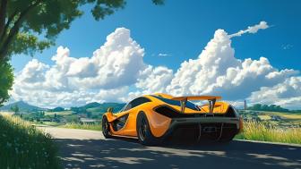 A yellow McLaren sports car with a beautiful anime scenery  wallpaper