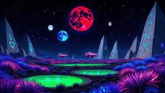 Neon Nightscape on an Alien World wallpaper