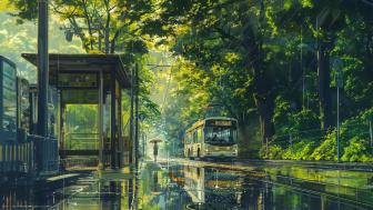 Rainy Day Tranquility in Anime Art wallpaper
