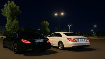 Sleek Mercedes-Benz CLS Models in Nighttime Elegance wallpaper