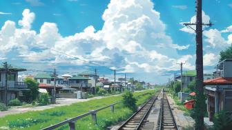 Anime Journey Across Tranquil Tracks wallpaper