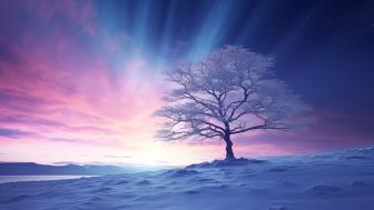 Lone Tree at Dusk Under Winter's Embrace wallpaper