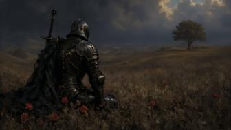 Forgotten Knight in a Serene Landscape wallpaper