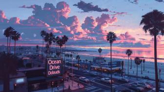 Miami Beach Anime Dreamscape at Dusk wallpaper