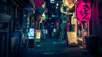 Bustling Tokyo Alleyway at Night wallpaper