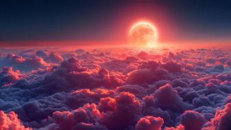Celestial Dreamscape with Fiery Horizon wallpaper