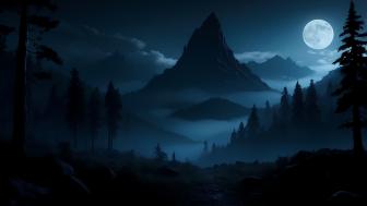 Mystical Mountain Under a Full Moon Sky wallpaper