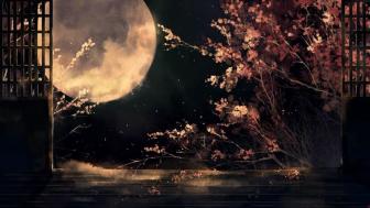Moonlit Serenity in Oriental Nightscape wallpaper