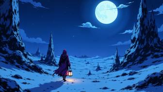 Enigmatic Wanderer under Moonlit Sky wallpaper