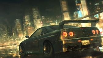 Night City Cruise with Nissan Skyline R34 wallpaper