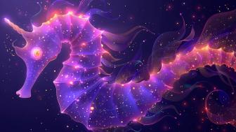 Magical Neon Seahorse Fantasy Art Scene wallpaper